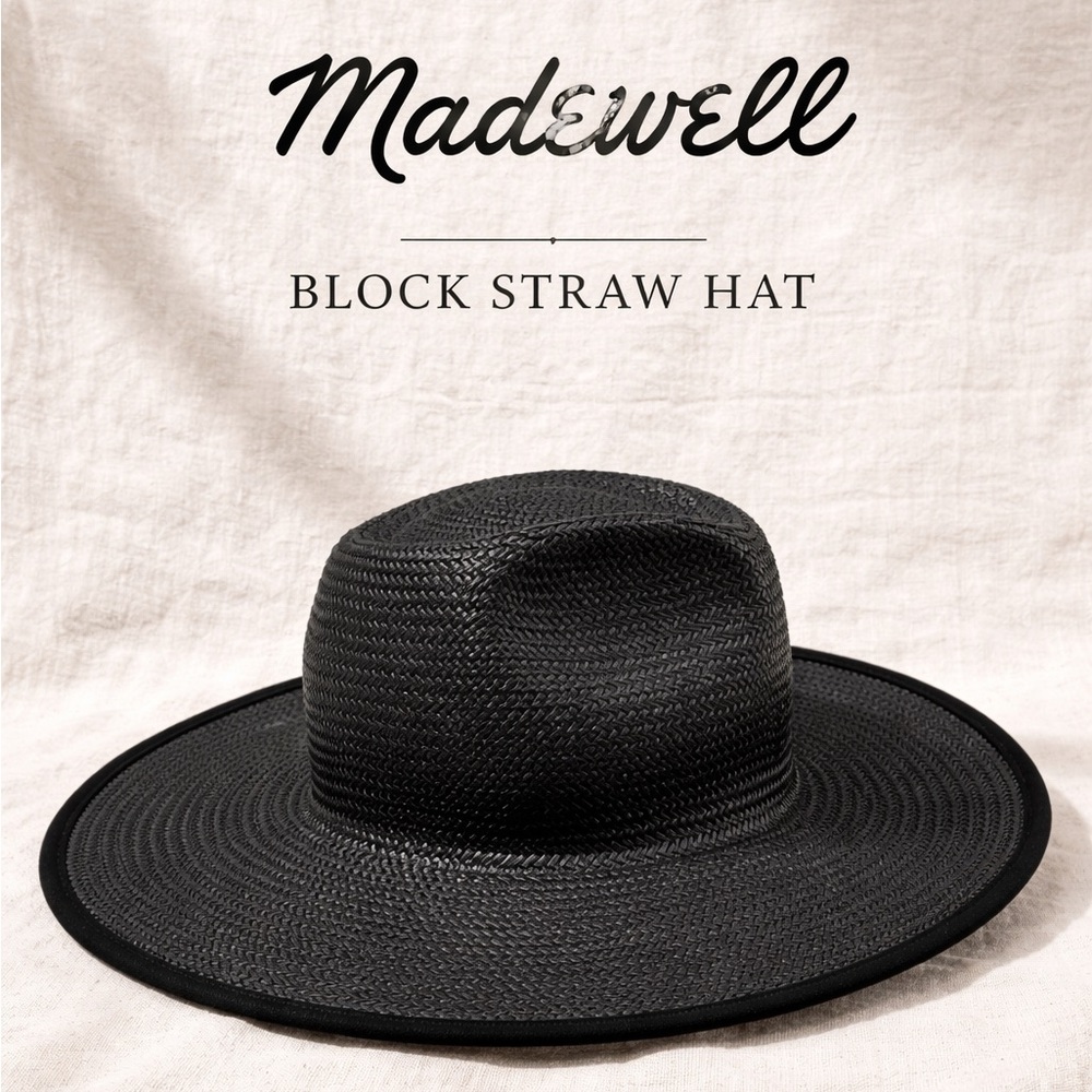 Madewell Block Straw Hat Black Wide Brim Summer One Size